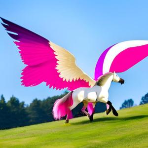Image is a bit better than the first one. A horse with huge wings running on a grassy hill. 