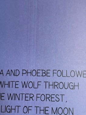 A page intended to be a plain purple page with text, but showing an unintended stripe pattern due to a printing error.