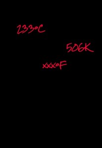 Original cover design of the notebook featuring the enigmatic 'xxx°F' mark, hinting at a hidden meaning while keeping a sleek and intriguing appearance.
